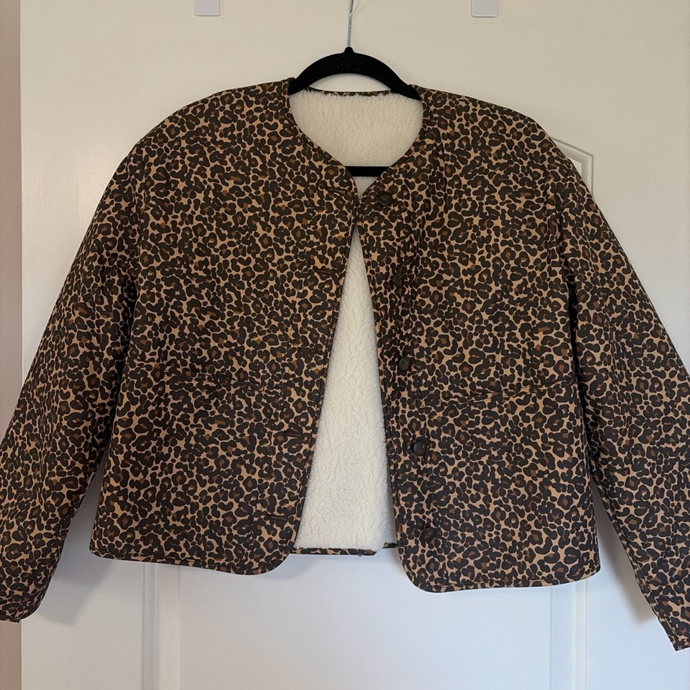 Sézane Leopard Print Teddy-Lined Quilted Jacket - Brown/Black